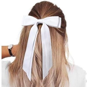 White Bow French Barrette Hair Clip Silky Satin Clip long tail double coquette